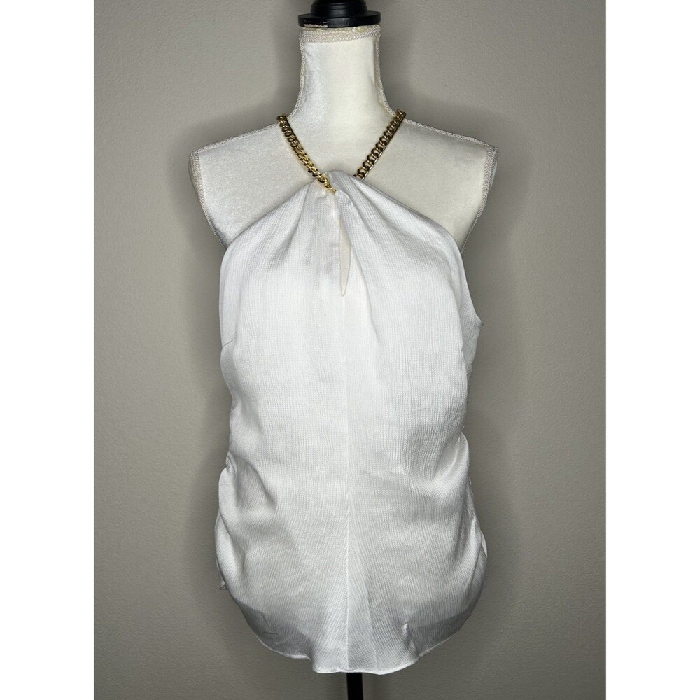 NWT INC International Concepts Gold Chain Pleated Halter Top Blouse Size Large